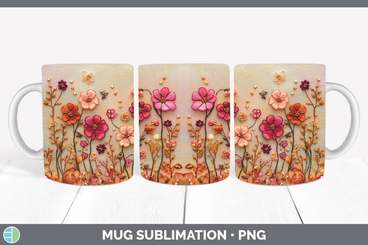 Flowers 01 Embroider Geranium Mug Wrap Sublimation Coffee Cu