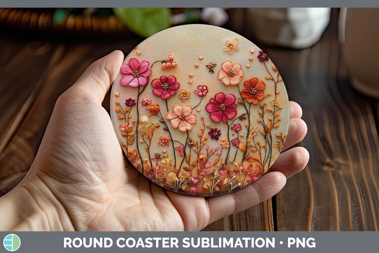GorgeousFlowers 01 Embroider Round Coaster design.