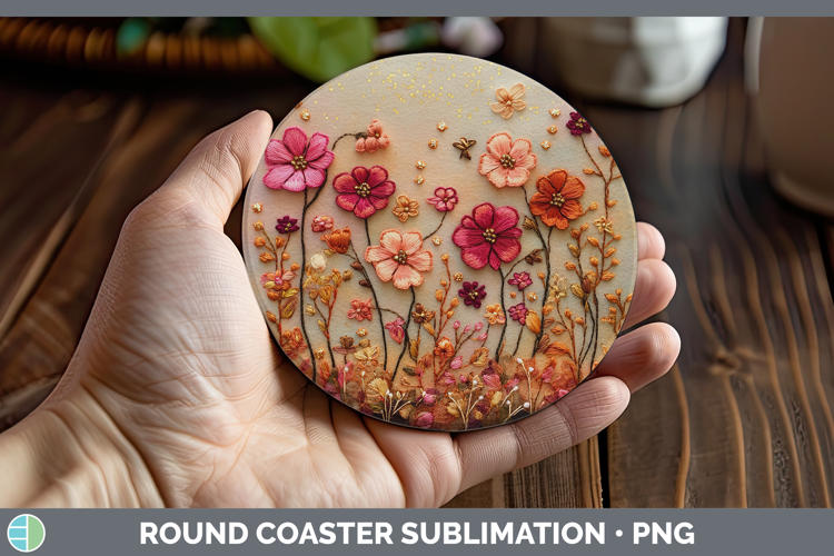 Flowers 01 Embroider Geranium Round Coaster Sublimation Coas