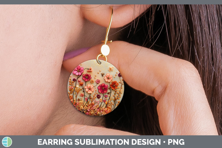 Flowers 01 Embroider Geranium Round Earrings Sublimation Ear
