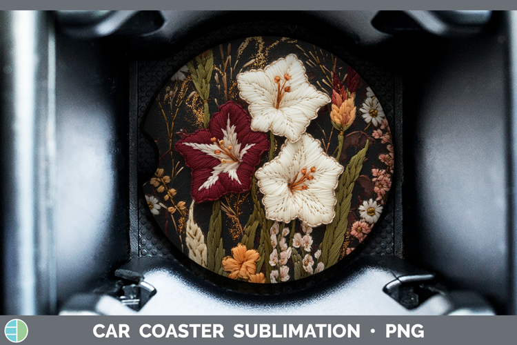 Flowers 01 Embroider Gladiolus Car Coaster Sublimation Desi