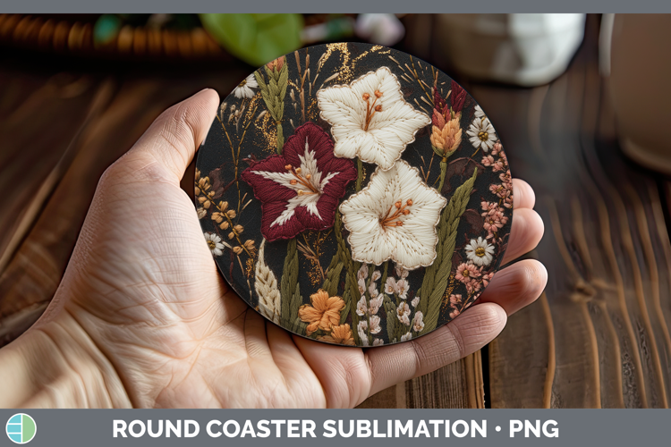 Flowers 01 Embroider Gladiolus Round Coaster Sublimation Coa