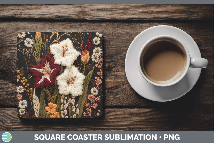 GorgeousFlowers 01 Embroider Square Coaster design.