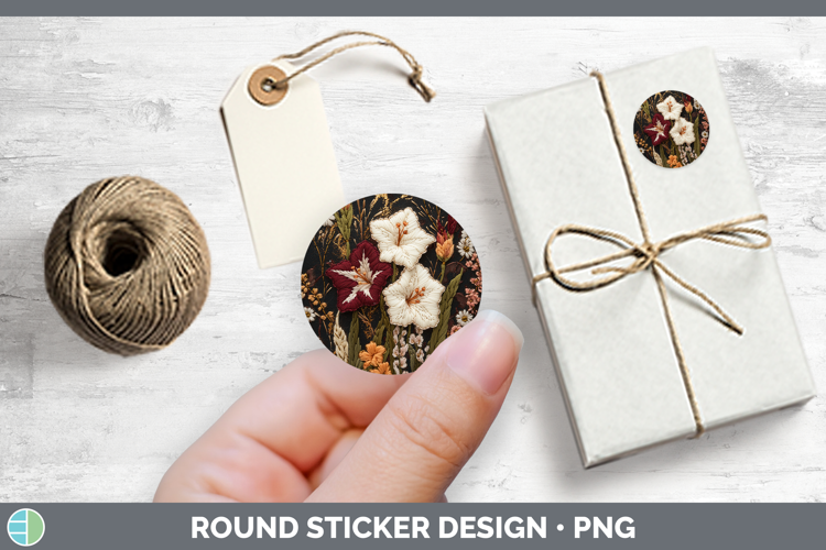 Flowers 01 Embroider Gladiolus Stickers | Round Labels Desig