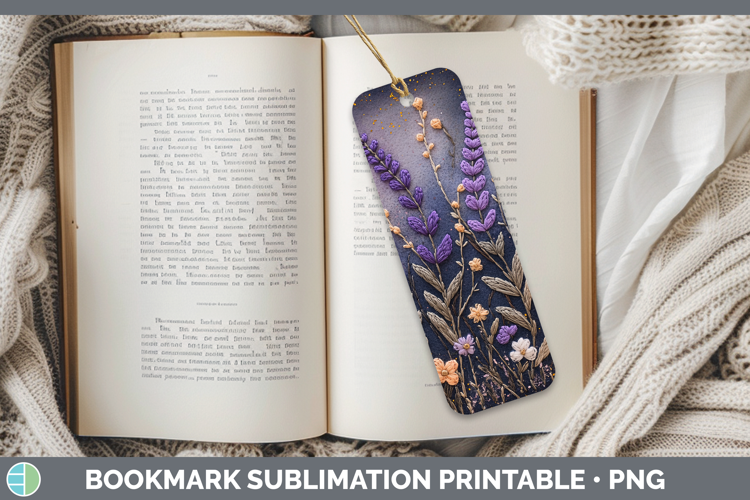 Flowers 01 Embroider Lavender Bookmark Sublimation Printable