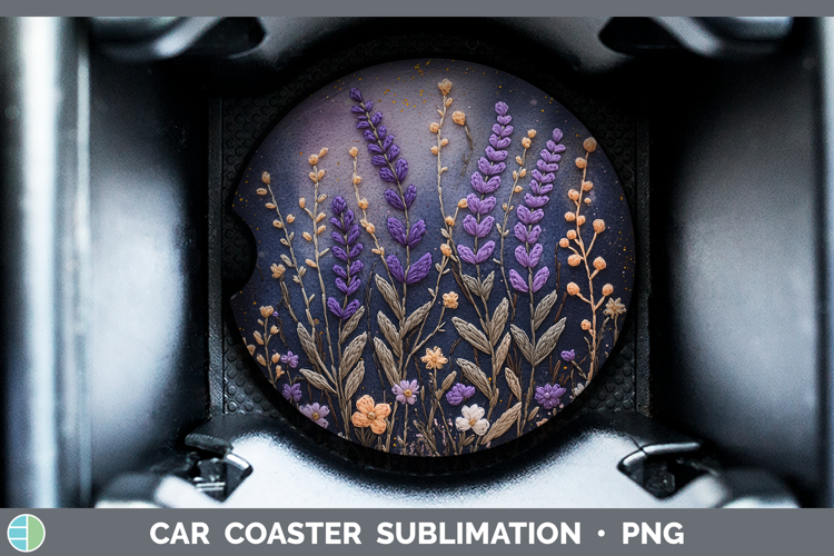Flowers 01 Embroider Lavender Car Coaster Sublimation Desig