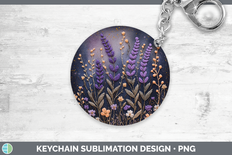 Flowers 01 Embroider Lavender Keychain Sublimation Keyring D