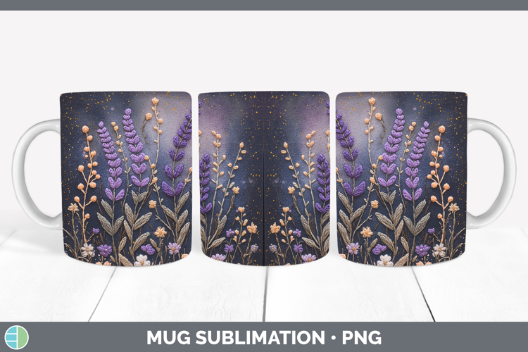 Flowers 01 Embroider Lavender Mug Wrap Sublimation Coffee Cu