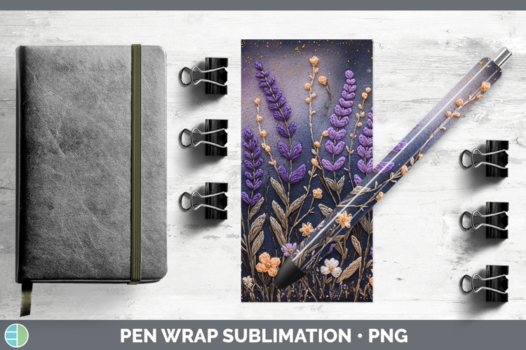 Flowers 01 Embroider Lavender Pen Wrap Sublimation Pen Desig
