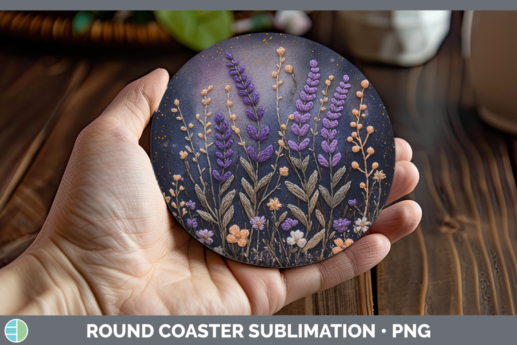 Flowers 01 Embroider Lavender Round Coaster Sublimation Coas