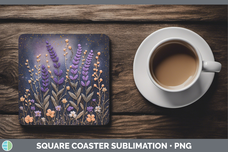 Flowers 01 Embroider Lavender Square Coaster Sublimation Coa