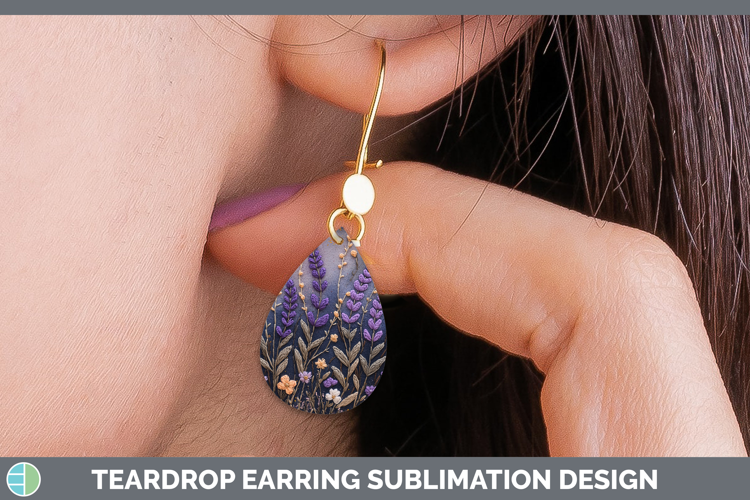Flowers 01 Embroider Lavender Teardrop Earrings Sublimation