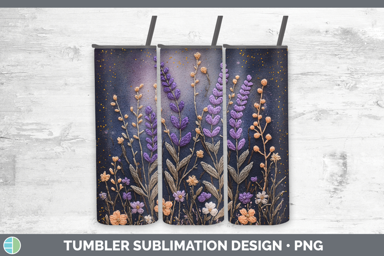 Flowers 01 Embroider Lavender Tumbler Sublimation 20 oz Skin
