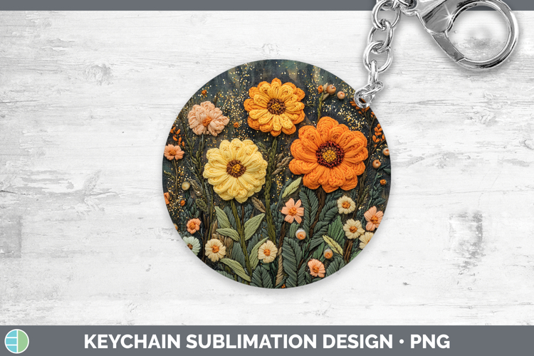 Flowers 01 Embroider Marigold Keychain Sublimation Keyring D