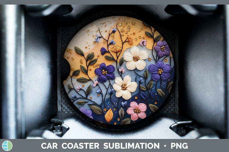 Flowers 01 Embroider Periwinkle Car Coaster Sublimation Des