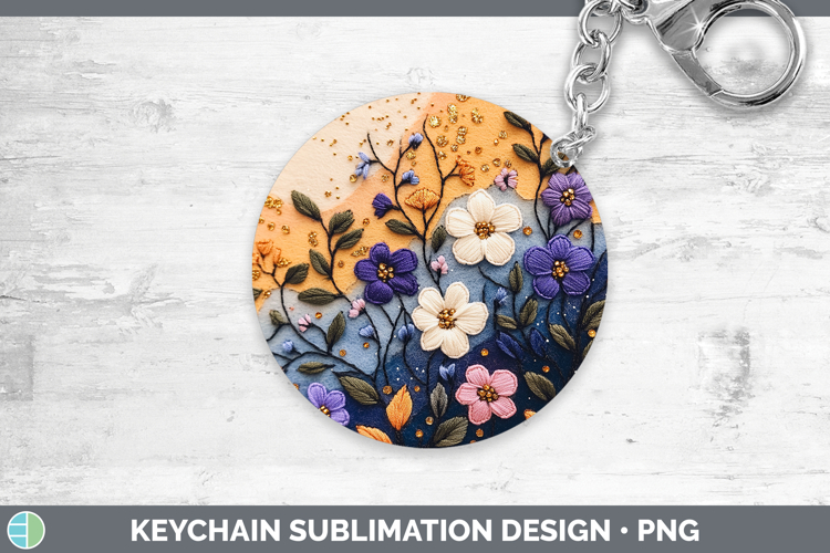 Flowers 01 Embroider Periwinkle Keychain Sublimation Keyring