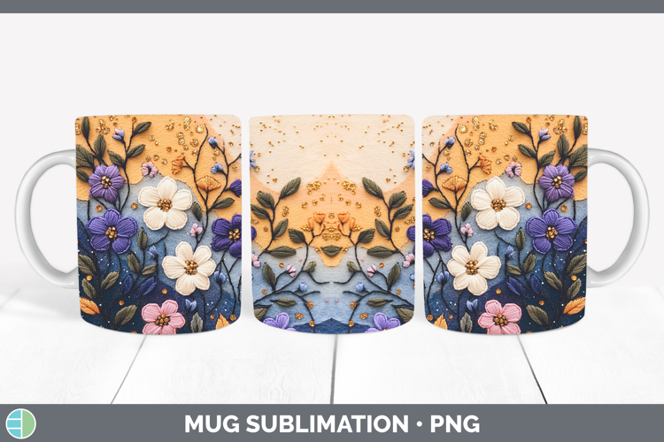Flowers 01 Embroider Periwinkle Mug Wrap Sublimation Coffee