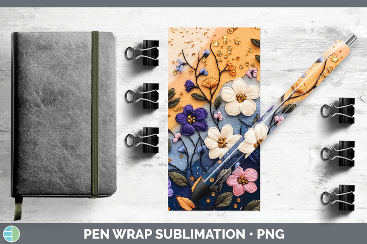 Flowers 01 Embroider Periwinkle Pen Wrap Sublimation Pen Des