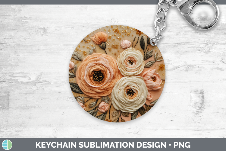 Flowers 01 Embroider Ranunculus Keychain Sublimation Keyring