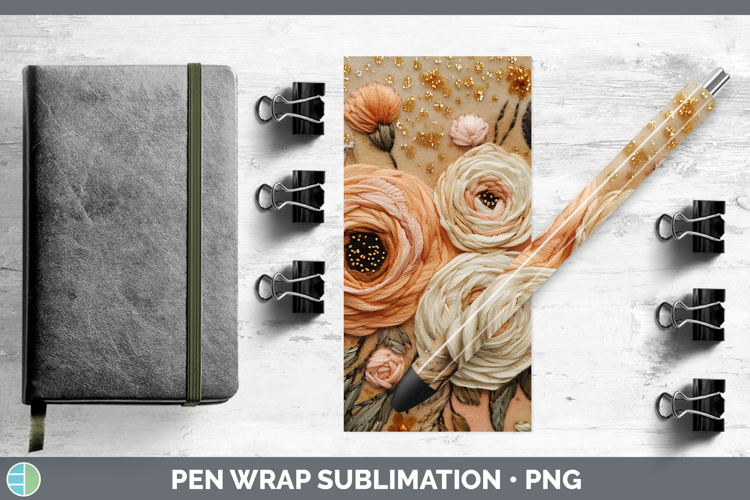 Flowers 01 Embroider Ranunculus Pen Wrap Sublimation Pen Des