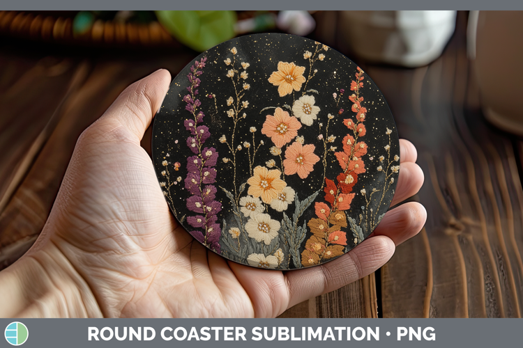 Flowers 01 Embroider Snapdragon Round Coaster Sublimation Co
