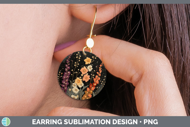 Flowers 01 Embroider Snapdragon Round Earrings Sublimation E