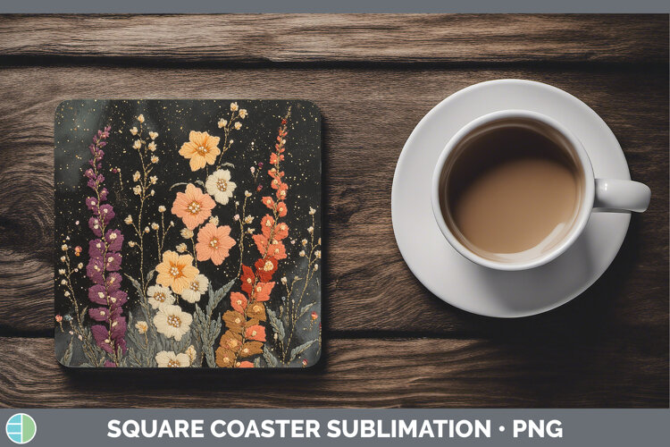 GorgeousFlowers 01 Embroider Square Coaster design.