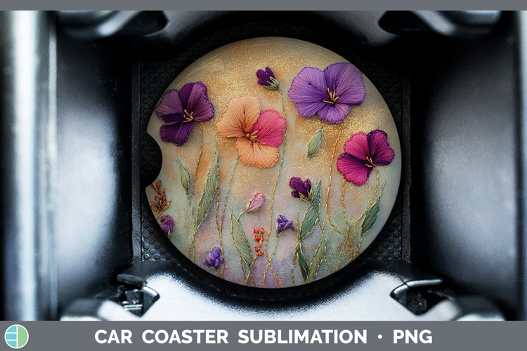 Flowers 01 Embroider Sweet Pea Car Coaster Sublimation Desi