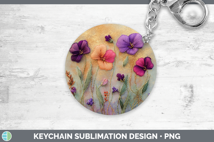 Flowers 01 Embroider Sweet Pea Keychain Sublimation Keyring