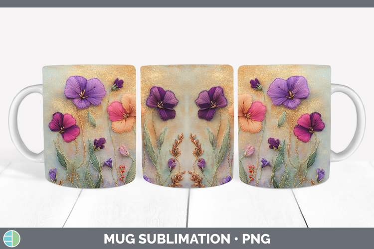 Flowers 01 Embroider Sweet Pea Mug Wrap Sublimation Coffee C