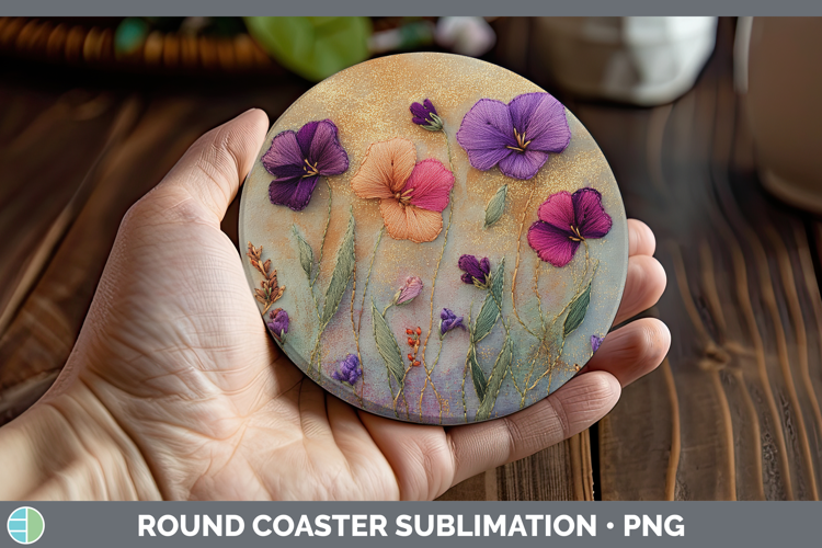 Flowers 01 Embroider Sweet Pea Round Coaster Sublimation Coa