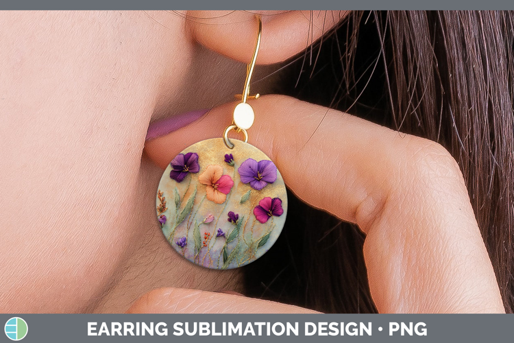 Flowers 01 Embroider Sweet Pea Round Earrings Sublimation Ea
