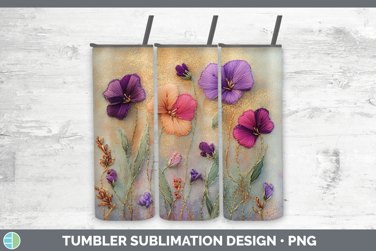 Flowers 01 Embroider Sweet Pea Tumbler Sublimation 20 oz Ski