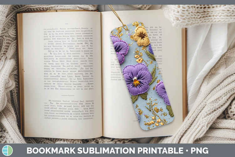 Flowers 01 Embroider Violet Bookmark Sublimation Printable D