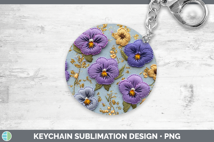 Flowers 01 Embroider Violet Keychain Sublimation Keyring Des