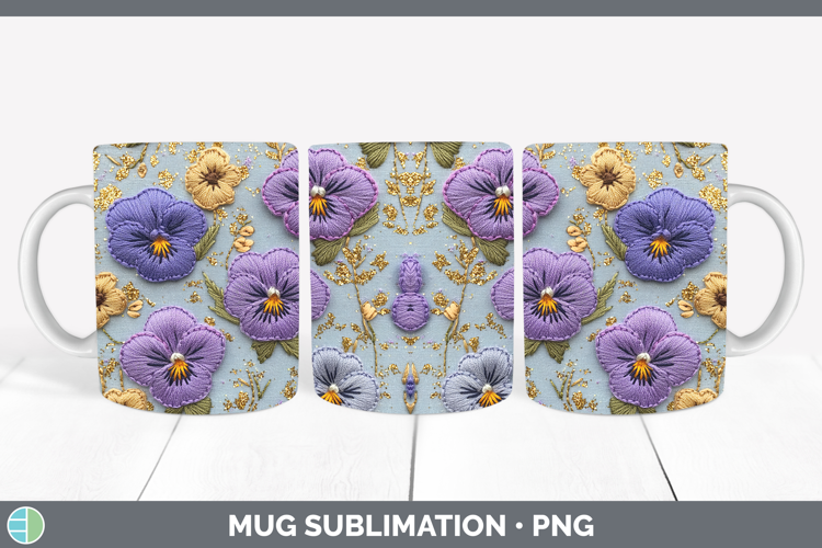 Flowers 01 Embroider Violet Mug Wrap Sublimation Coffee Cup