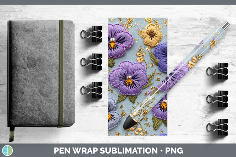 Flowers 01 Embroider Violet Pen Wrap Sublimation Pen Designs