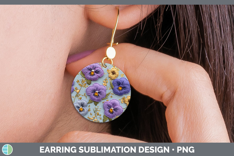 Flowers 01 Embroider Violet Round Earrings Sublimation Earri