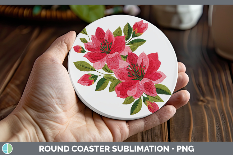 Azalea Flowers 01 Embroidery Round Coaster Sublimation Desig