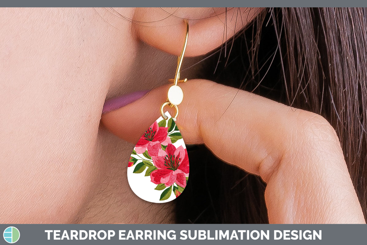 Azalea Flowers 01 Embroidery Teardrop Earrings Sublimation D