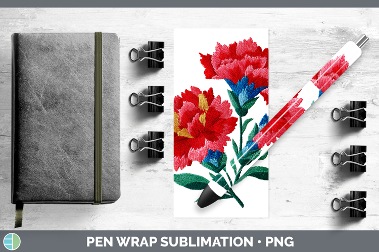 Carnation Flowers 01 Embroidery Pen Wrap Sublimation Design