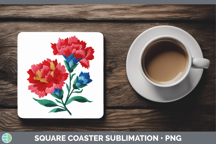Carnation Flowers 01 Embroidery Square Coaster Sublimation D