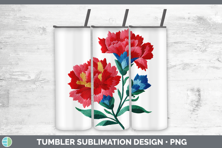 Carnation Flowers 01 Embroidery Tumbler Sublimation Design