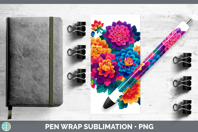 Dahlia Flowers 01 Embroidery Pen Wrap Sublimation Design