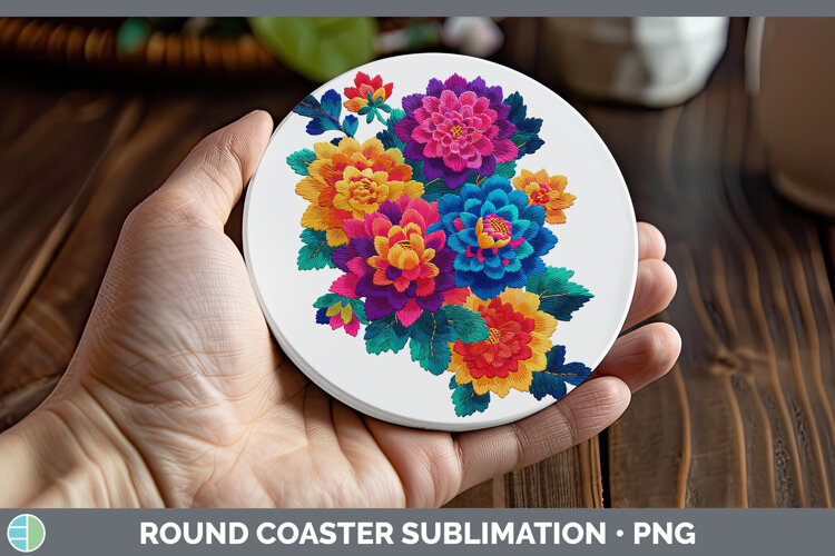 GorgeousFlowers 01 Embroidery Round Coaster design.