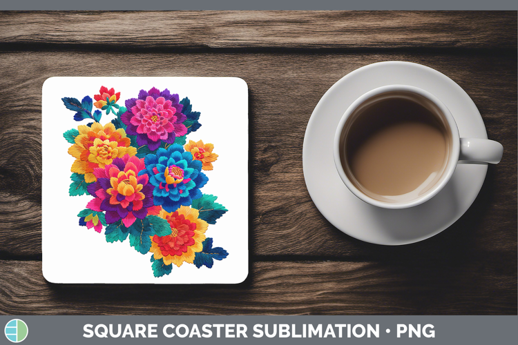 Dahlia Flowers 01 Embroidery Square Coaster Sublimation Desi