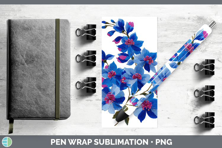 Delphinium Flowers 01 Embroidery Pen Wrap Sublimation Design