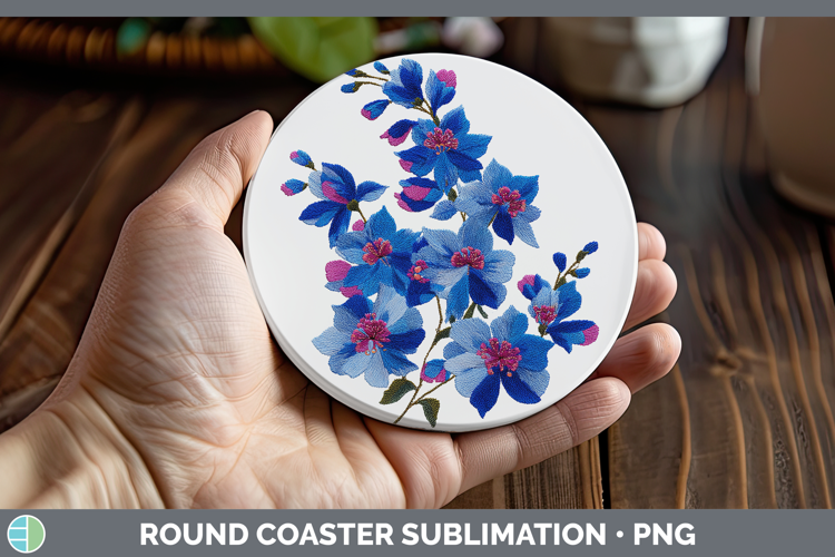 Delphinium Flowers 01 Embroidery Round Coaster Sublimation D