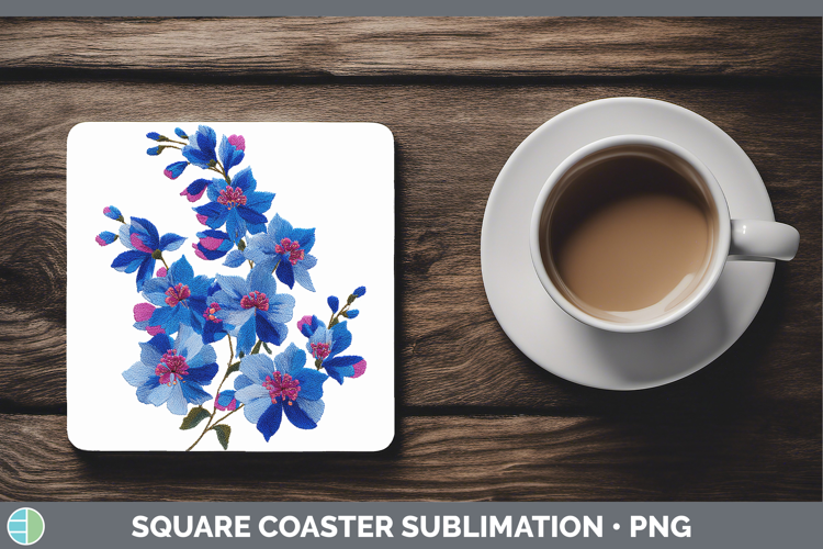 Delphinium Flowers 01 Embroidery Square Coaster Sublimation
