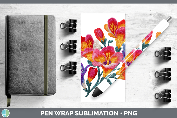 Freesia Flowers 01 Embroidery Pen Wrap Sublimation Design